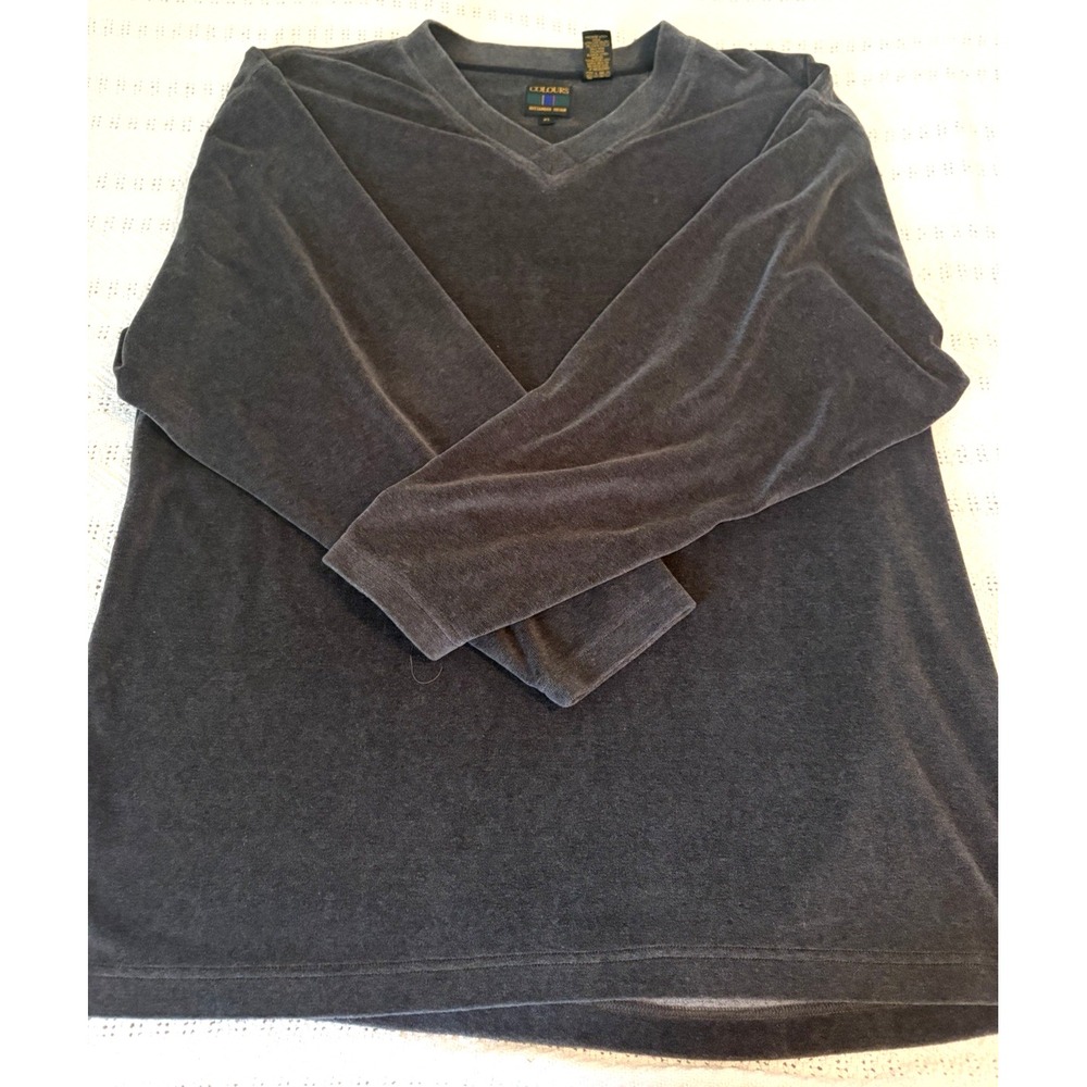Colours Alexander Julian Men's X-Large V-Neck Gray Velour Sweater Extra Soft